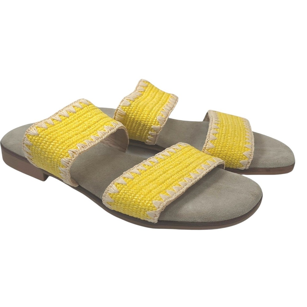 Charleston Shoe Co Raffia Slide Sandals Sz 39 US 8.5 Yellow Woven Like New EUC